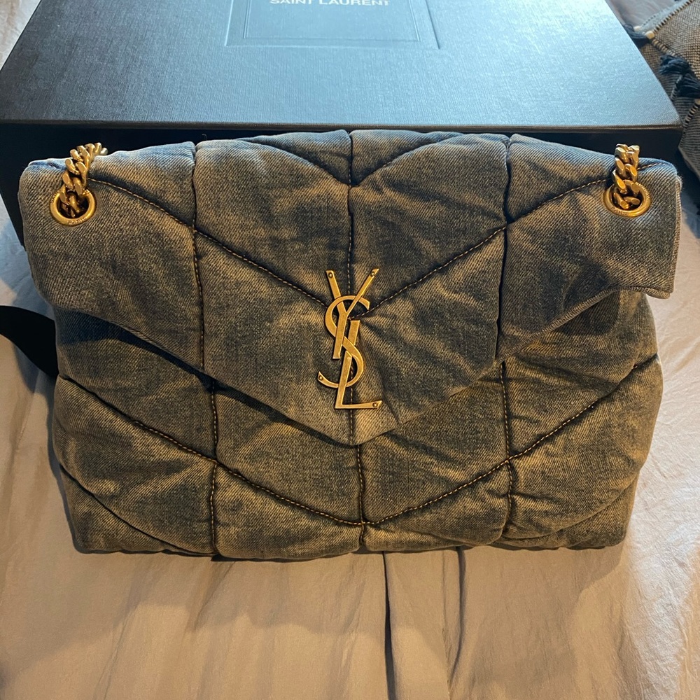 **SOLD** AUTHENTIC YSL PUFFER MEDIUM BAG DENIM